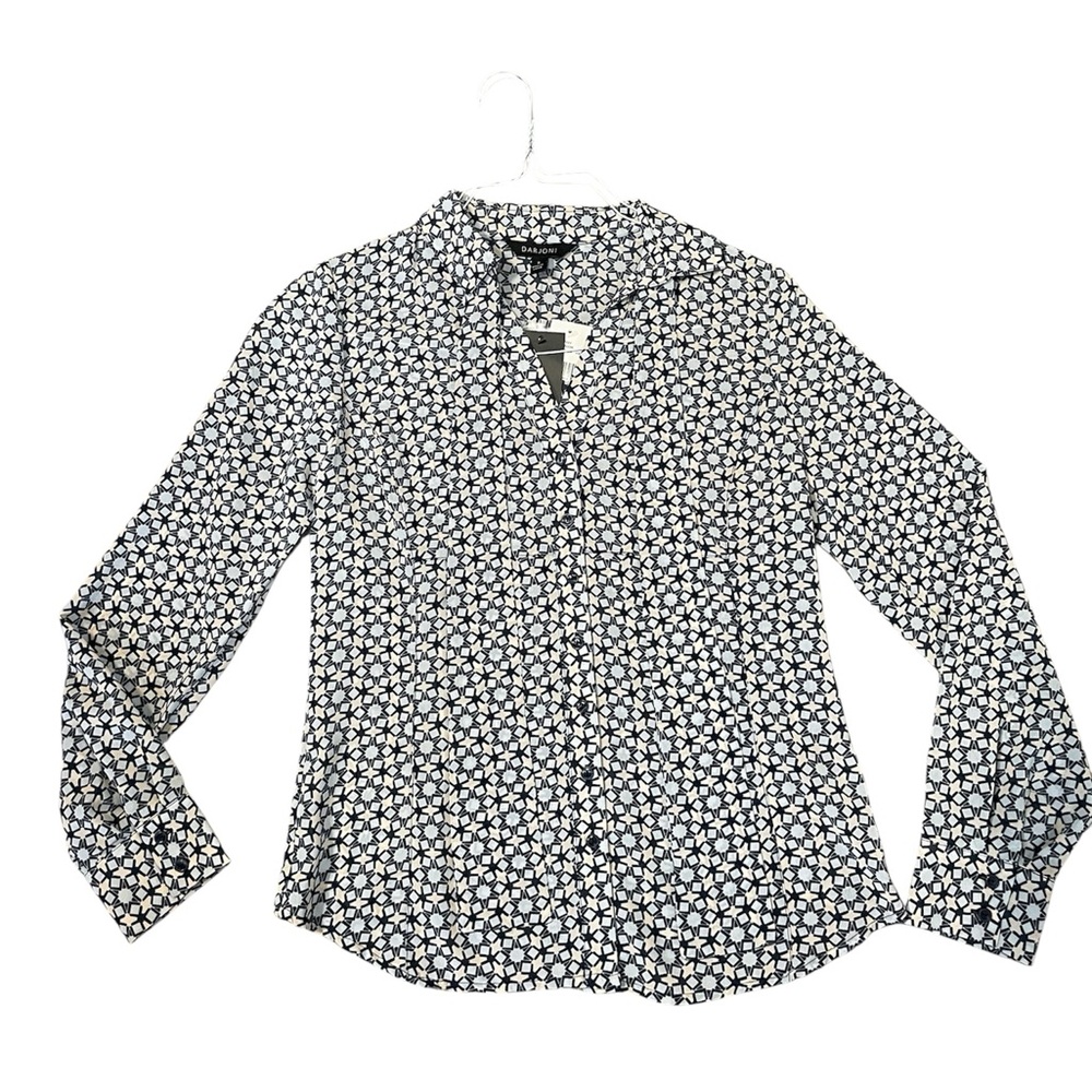 Blue & Tan Patterned Blouse